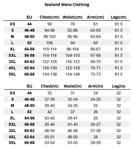 2025 Seeland Mens Clothing 2  Tableau des tailles